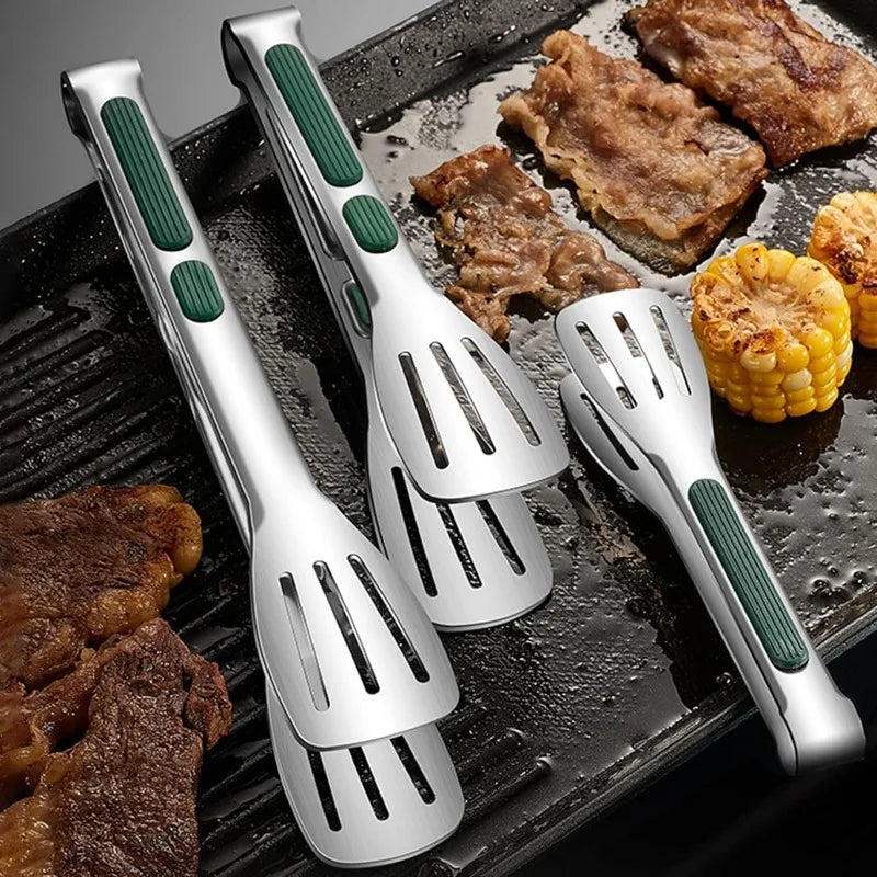 Stainless Steel Food Tongs BBQ Cooking Tongs Non-Slip Kitchen Clip 7"/9"/12"