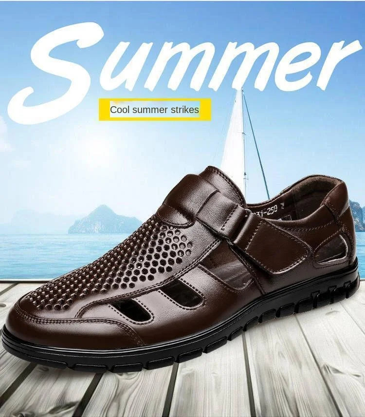 Men's Genuine Leather Gladiator Sandals | Casual Summer Shoes