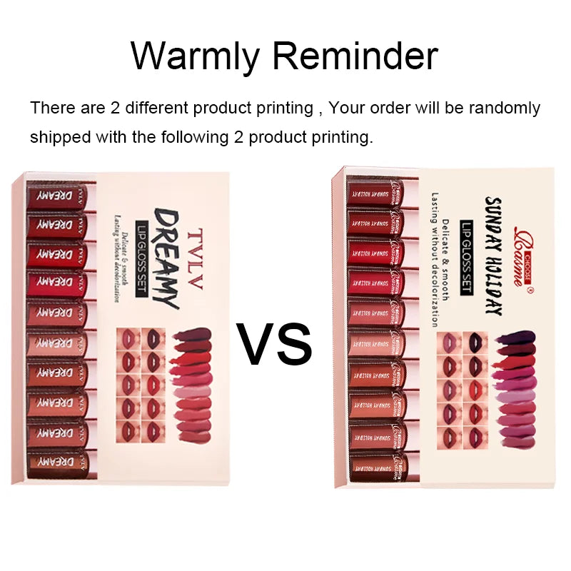 10-Piece Velvet Lip Gloss Set | Waterproof Long-Lasting Matte Lipstick