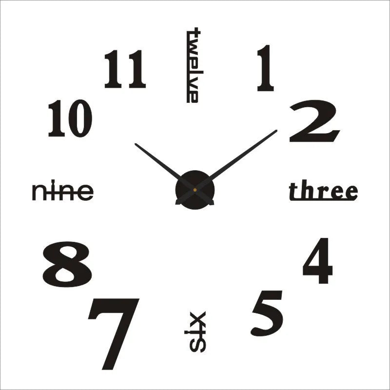 Large DIY 3D Wall Clock — Sunburst Number Poster, 90–120cm