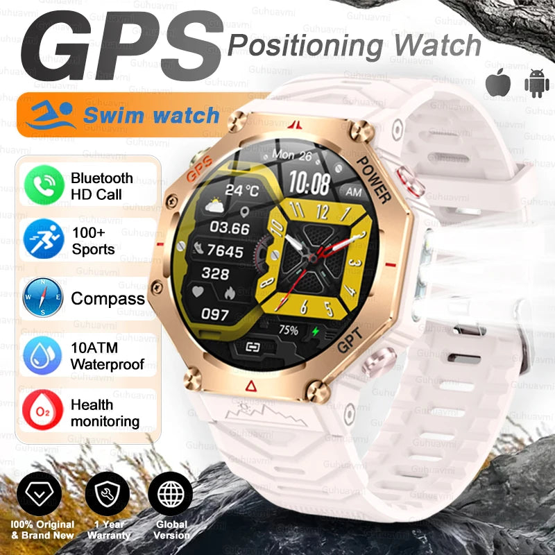 Military Grade GPS Smart Watch – IP69K/10ATM Waterproof AMOLED, 100+ Sports Modes, HD Bluetooth Calls