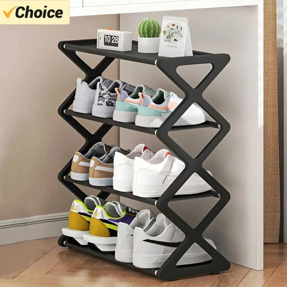 4-Tier X-Shape Shoe Rack – Foldable Dustproof Storage Organiser for Entryway, Hallway & Bedroom