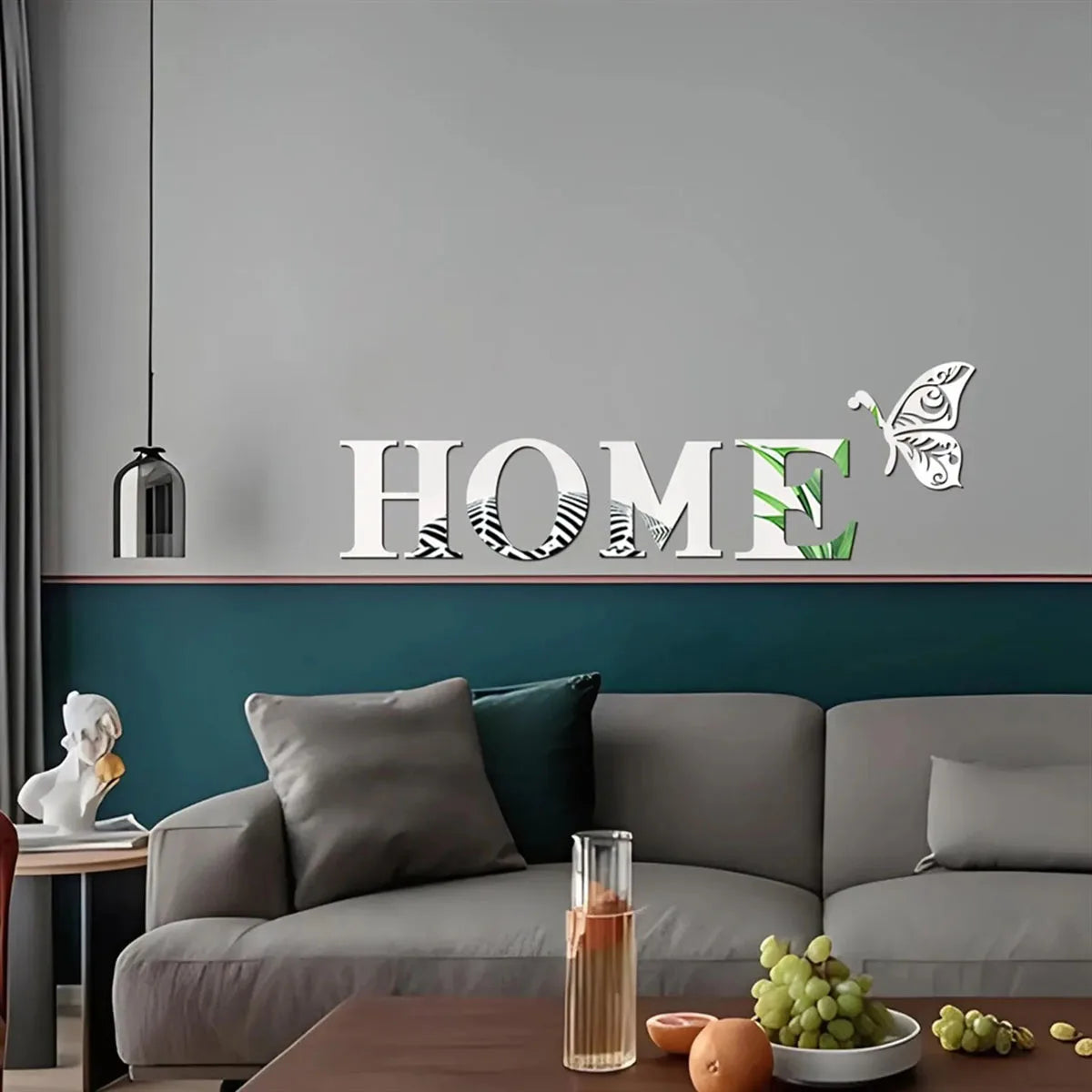 HOME 3D Mirror Wall Sticker – Silver Letter Sign for Entrance & Living Room Decor