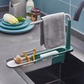Ignisio telescopic sink rack with soap and sponge holders, kitchen sink organizer, drain rack, and storage basket for kitchen gadgets