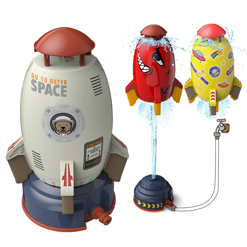 Beckett Rocket Sprinkler with adjustable spray head and sturdy plastic base for efficient lawn watering.