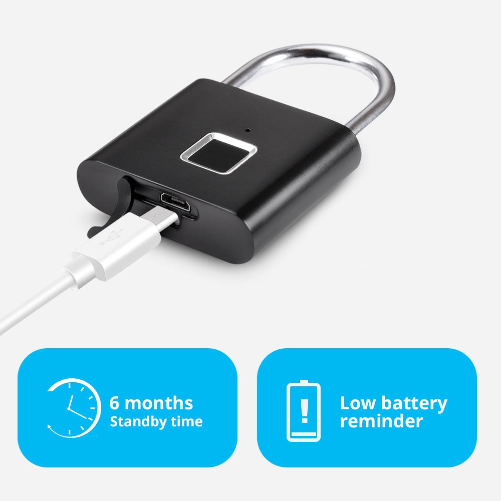Beckett fingerprint lock with sleek black body and fingerprint scanner for secure keyless entry and access control.