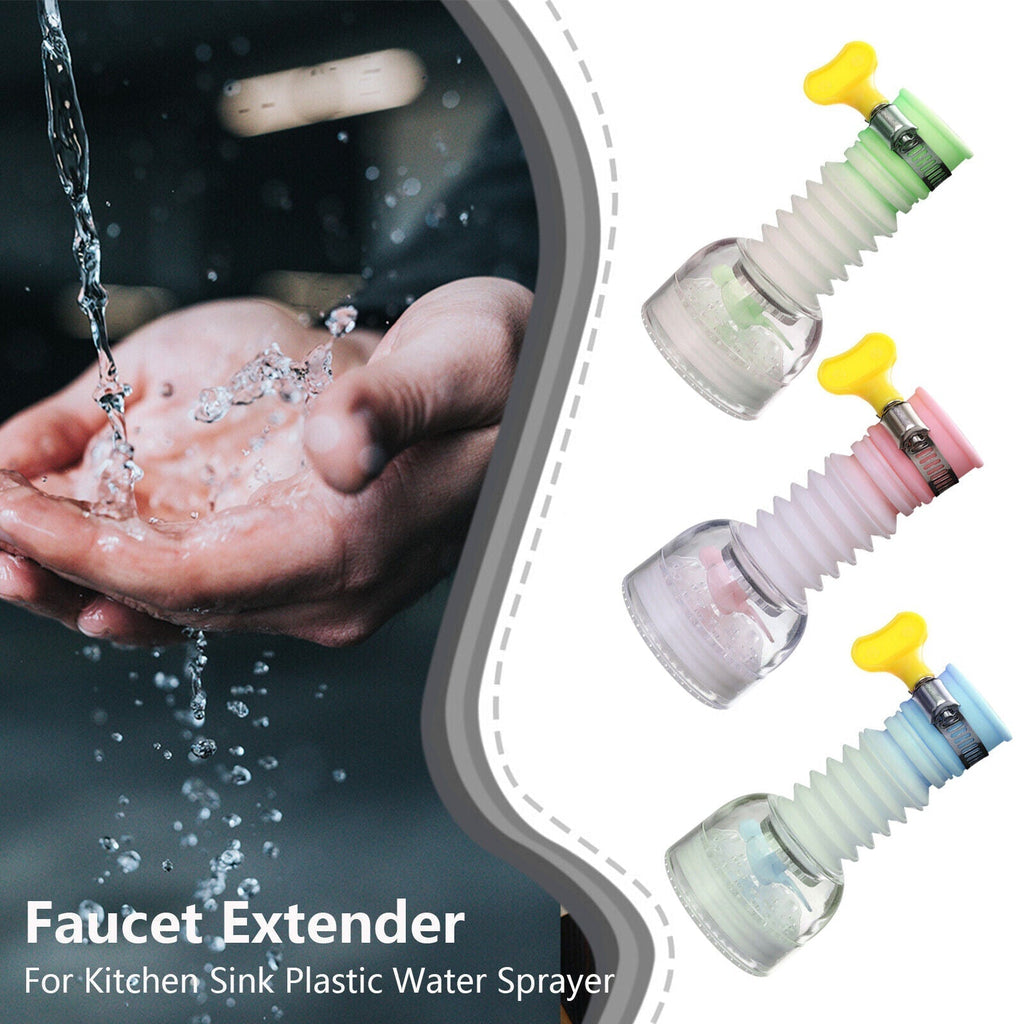 Ignisio 360-Rotation Kitchen Sink Faucet Extenders attached to a modern kitchen faucet for easy reach and flexibility.
