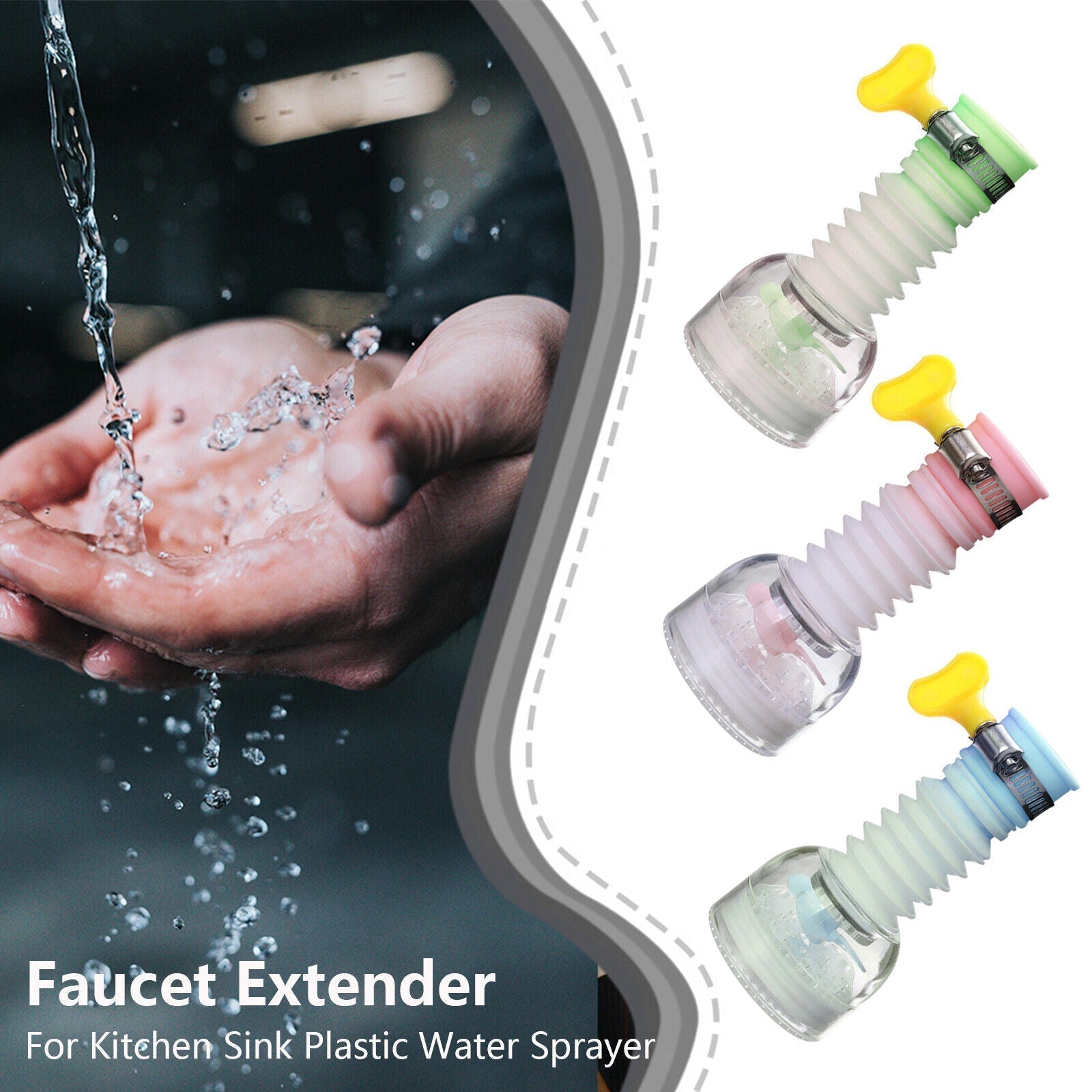 Ignisio 360-Rotation Kitchen Sink Faucet Extenders attached to a modern kitchen faucet for easy reach and flexibility.
