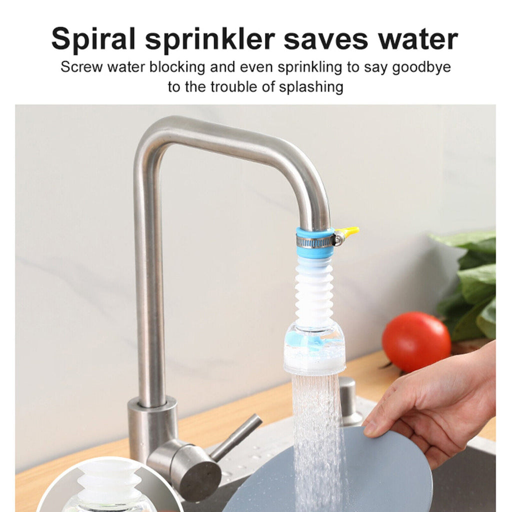 Ignisio 360-rotation kitchen sink faucet extender showing flexible spout and easy attachment to sink for improved reach.