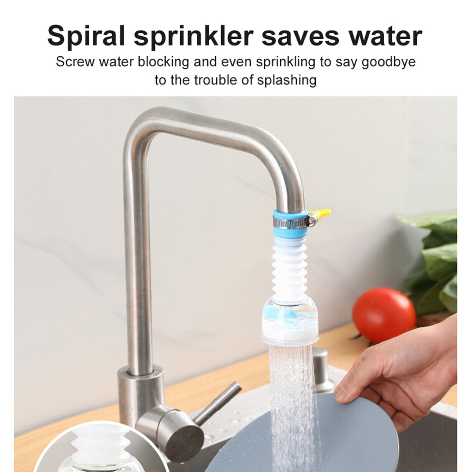 Ignisio 360-rotation kitchen sink faucet extender showing flexible spout and easy attachment to sink for improved reach.