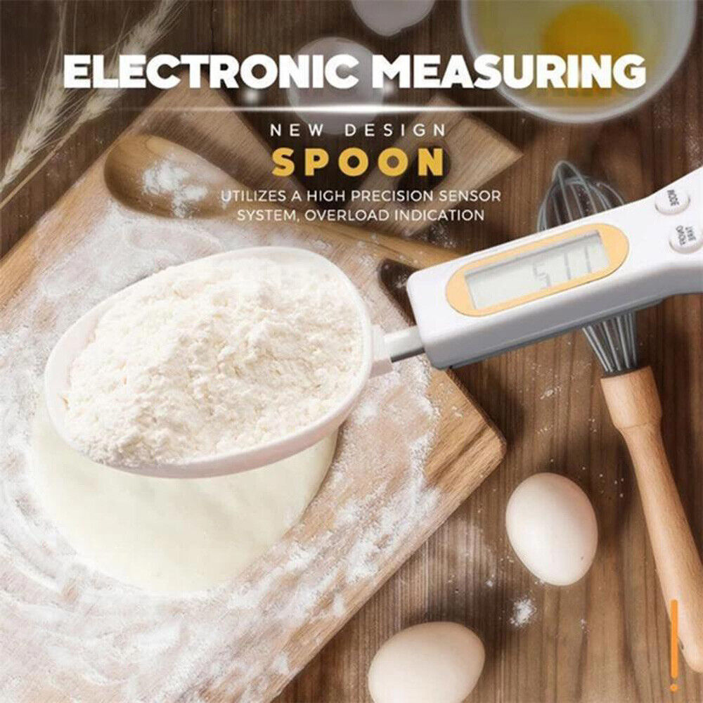 Beckett LCD digital kitchen scale with integrated spoon for precise food measurement and easy weighing in the kitchen.